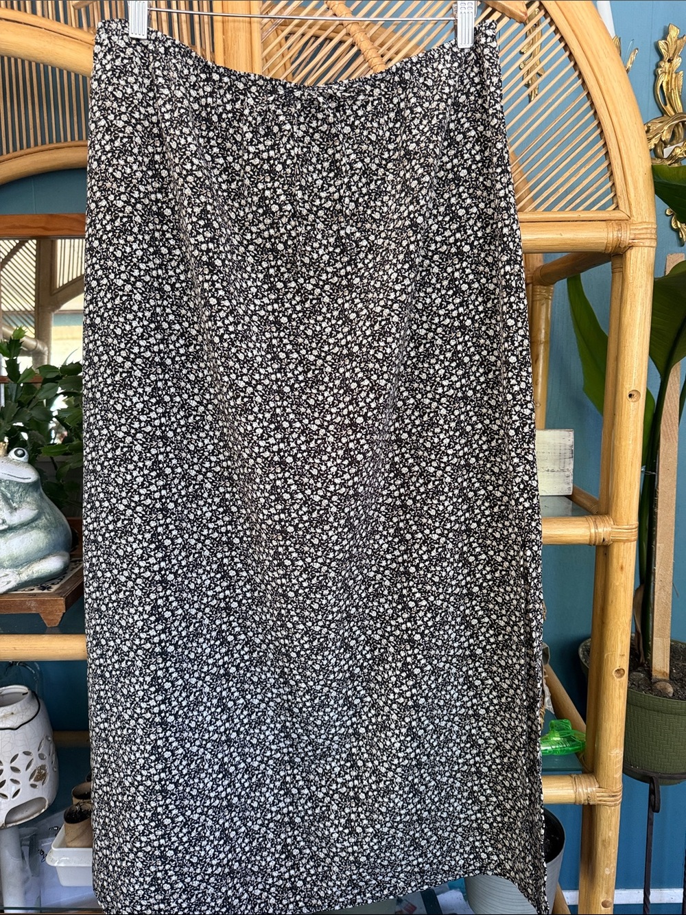Black and White Floral Midi Skirt